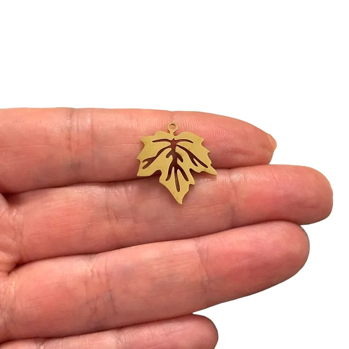 Peppy Beads Stainless Steel 24Kt Gold Plated Leaf Charm Earrings