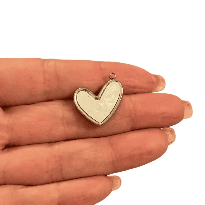 Peppy Beads Waterproof Stainless Steel Mother of Pearl Heart Charm Necklaces