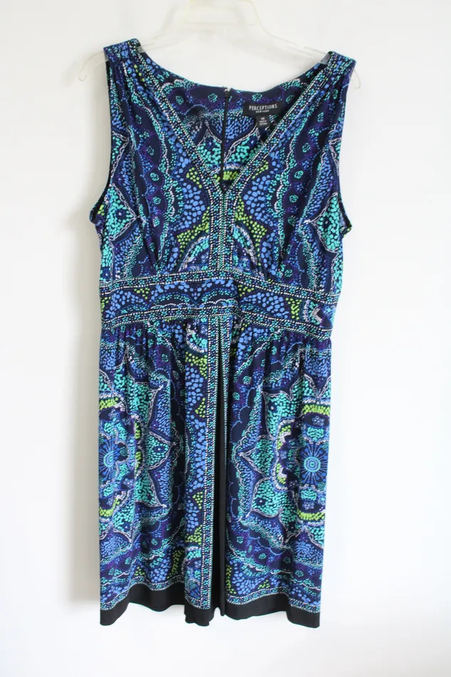 Perceptions Perceptions New York Blue Green Purple Patterned Dress 14 Rings