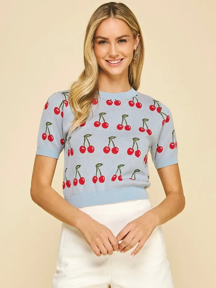Pinch Rings Cherry Cropped Sweater