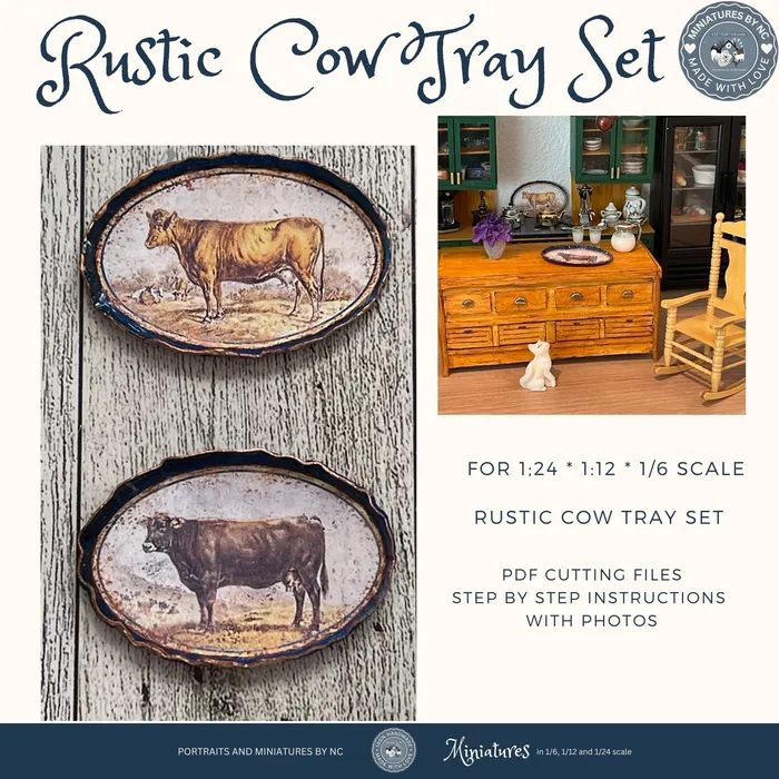 Portraits and Miniatures by NC Earrings Cow Tray Set DIY Kit for Dollhouse 124 112 and 16 Scale Cricut Minis