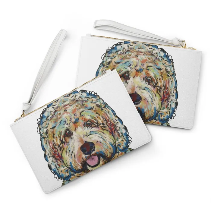Portraits by NC Clutch Bag Doodle Dog Design Earrings