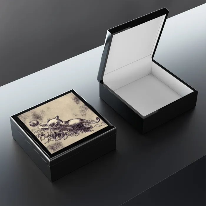 Portraits by NC Necklaces Jewelry Keepsake Box Kitten Playing with Ball Lacquered Box Portraits by NC Necklaces Jewelry Keepsake Box Kitten Playing with Ball Lacquered Box