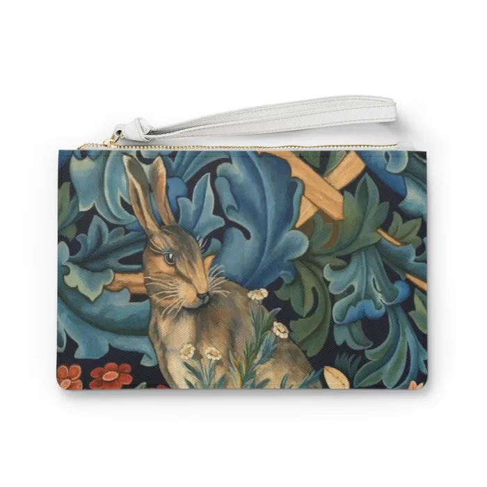 Portraits by NC Rings Clutch Bag William Morris Forest Rabbit Design