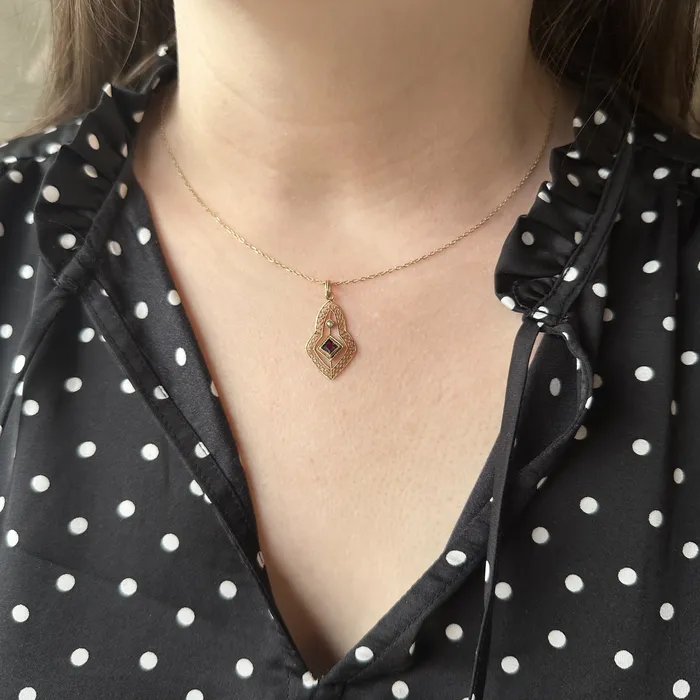Primative Gemstone Necklaces Victorian Amethyst and Seed Pearl Lavalier Pendant