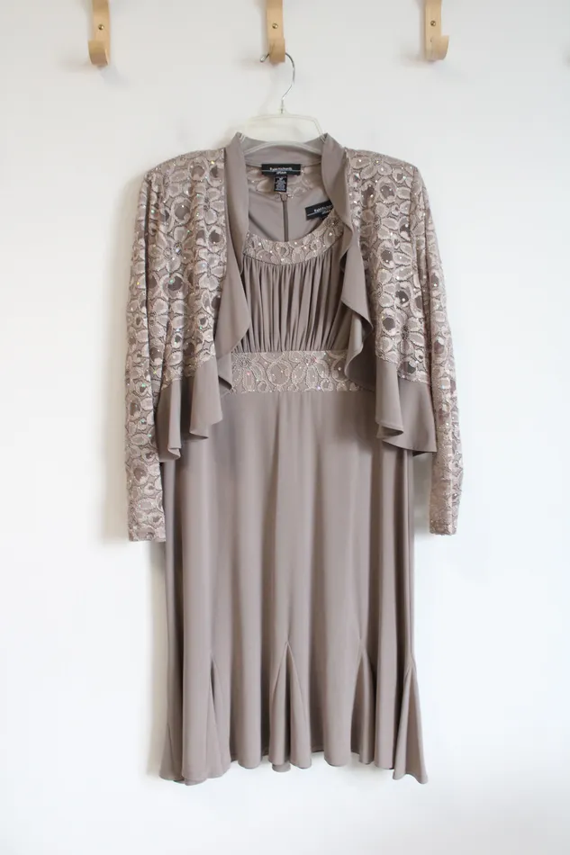 RM Richards RM Richards Lace Rhinestone Taupe Dress Jacket Set 8 Petite Earrings RM Richards RM Richards Lace Rhinestone Taupe Dress Jacket Set 8 Petite Earrings