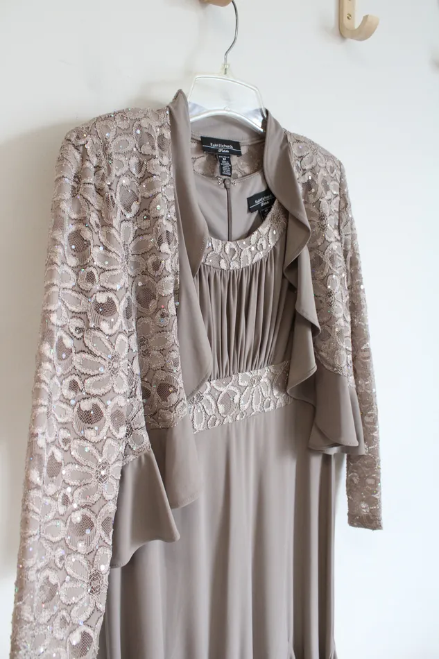 RM Richards RM Richards Lace Rhinestone Taupe Dress Jacket Set 8 Petite Earrings