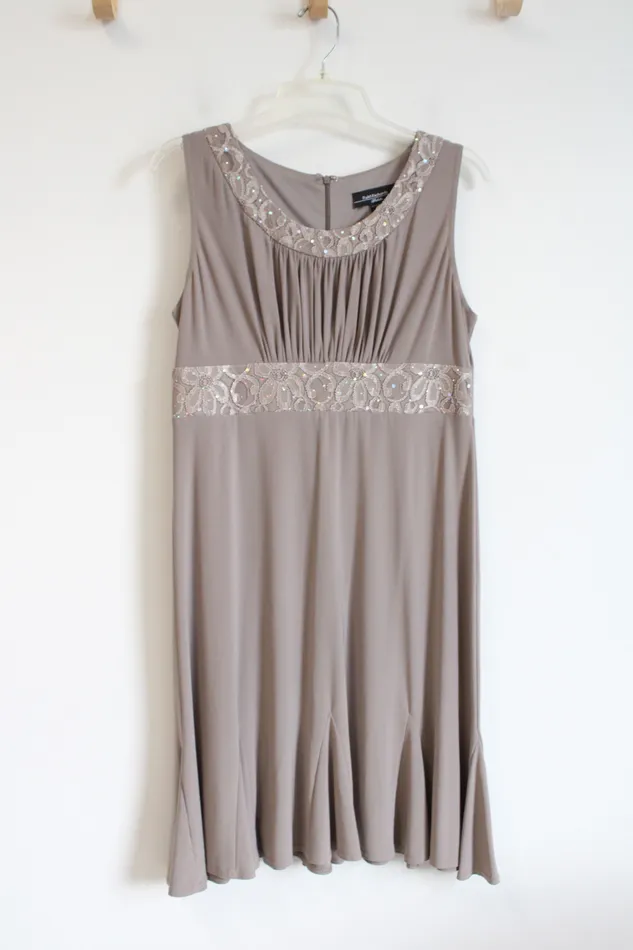 RM Richards RM Richards Lace Rhinestone Taupe Dress Jacket Set 8 Petite Earrings