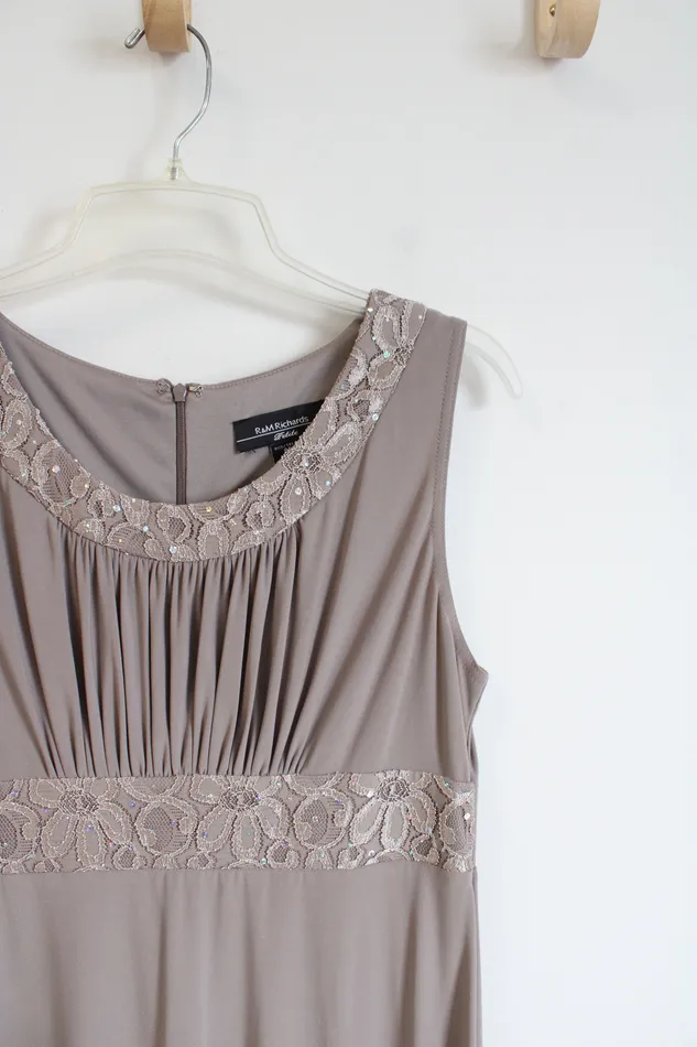 RM Richards RM Richards Lace Rhinestone Taupe Dress Jacket Set 8 Petite Earrings