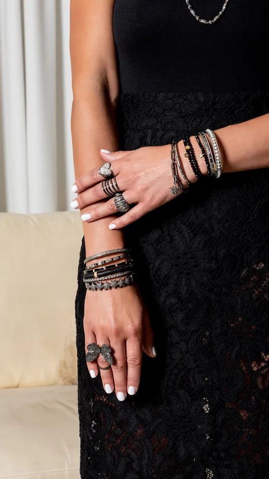 RACHEL LYNN CHICAGO Bracelets 4mm Black Crystal and Satin Yellow CZ Star Charm Bracelet