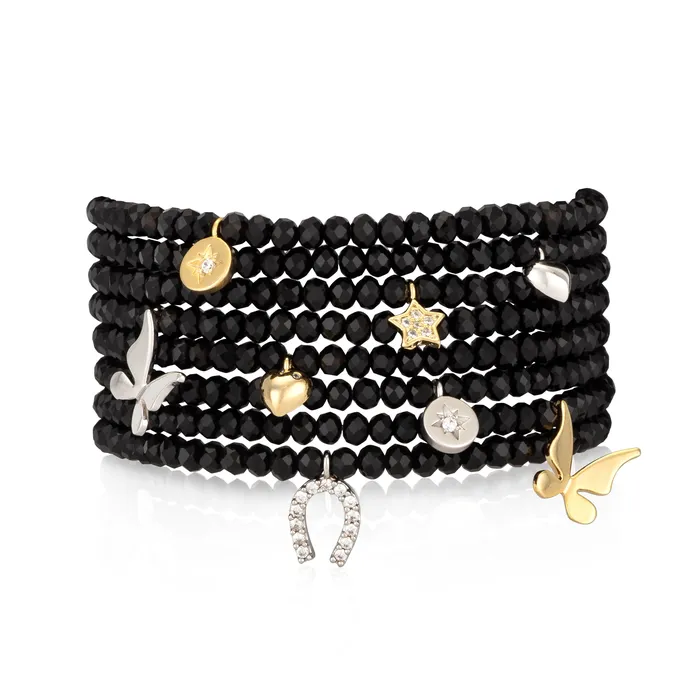 RACHEL LYNN CHICAGO Bracelets 4mm Black Crystal and Satin Yellow CZ Star Charm Bracelet