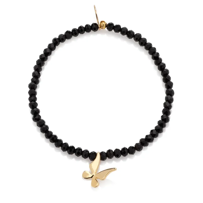 RACHEL LYNN CHICAGO Bracelets 4mm Black Crystal and Yellow Butterfly Charm Bracelet RACHEL LYNN CHICAGO Bracelets 4mm Black Crystal and Yellow Butterfly Charm Bracelet