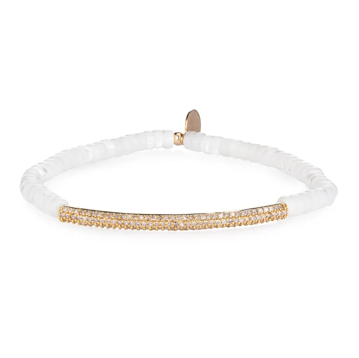 RACHEL LYNN CHICAGO Bracelets 4mm Mother of Pearl and Yellow Gold Diamond Bar Bracelet RACHEL LYNN CHICAGO Bracelets 4mm Mother of Pearl and Yellow Gold Diamond Bar Bracelet