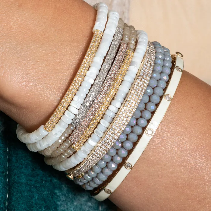 RACHEL LYNN CHICAGO Bracelets 4mm Mother of Pearl and Yellow Gold Diamond Bar Bracelet