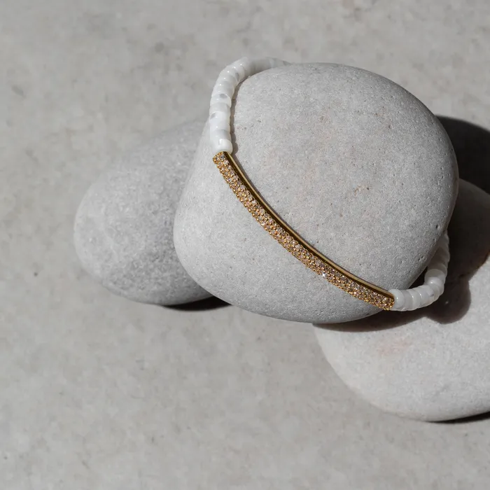 RACHEL LYNN CHICAGO Bracelets 4mm Mother of Pearl and Yellow Gold Diamond Bar Bracelet