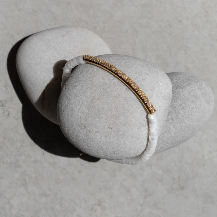 RACHEL LYNN CHICAGO Bracelets 4mm Mother of Pearl and Yellow Gold Diamond Bar Bracelet
