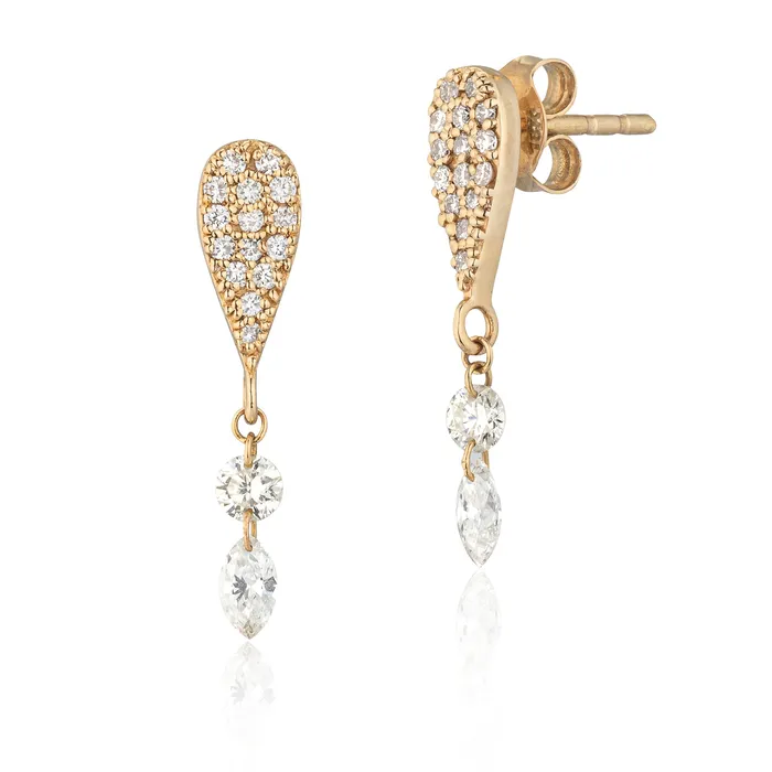 RACHEL LYNN CHICAGO Earrings 18 Karat Yellow Gold Aspen Air Double Diamond Drop Earrings