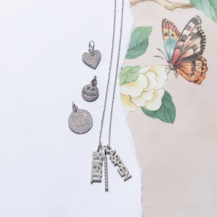 RACHEL LYNN CHICAGO Medium White Gold and Diamond Disk Pendant Necklaces