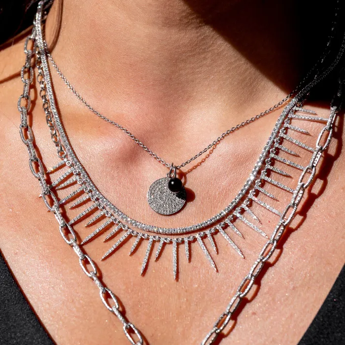 RACHEL LYNN CHICAGO Medium White Gold and Diamond Disk Pendant Necklaces