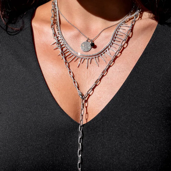 RACHEL LYNN CHICAGO Medium White Gold and Diamond Disk Pendant Necklaces
