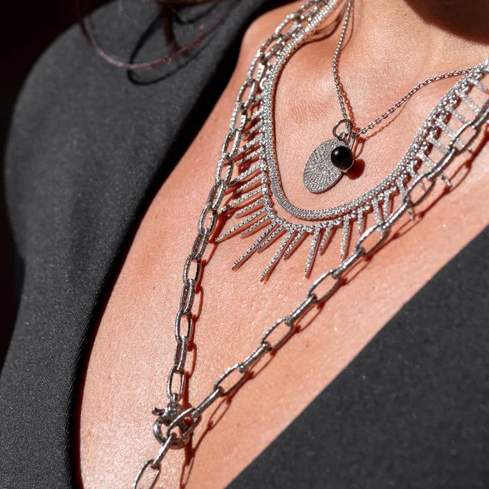 RACHEL LYNN CHICAGO Medium White Gold and Diamond Disk Pendant Necklaces