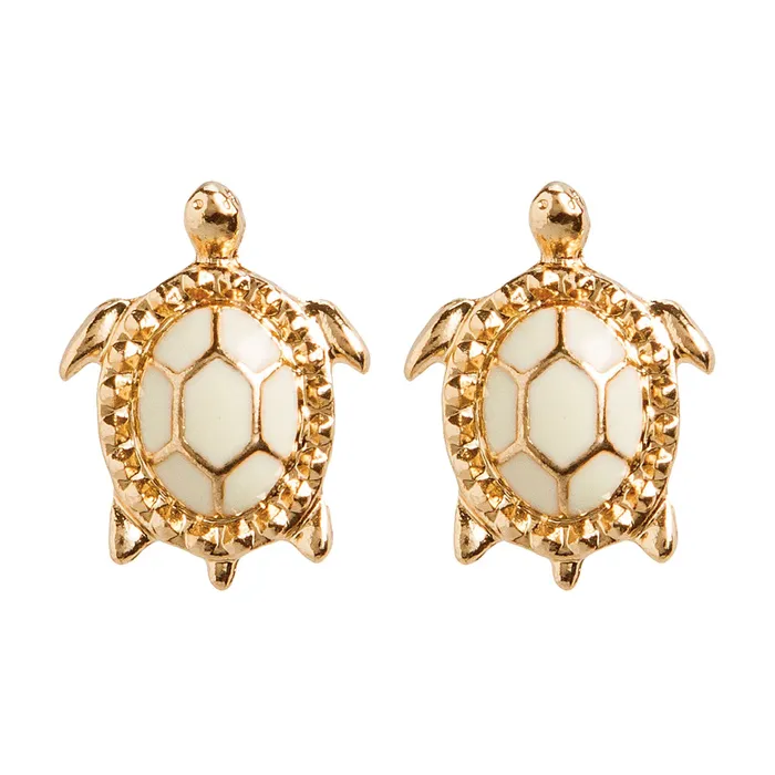 RAINJEWELRY Earrings Rain Jewelry Gold and White Enamel Turtle Post Earrings RAINJEWELRY Earrings Rain Jewelry Gold and White Enamel Turtle Post Earrings