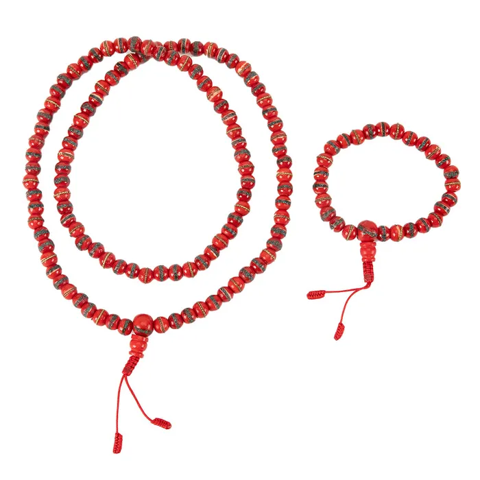 Red Tibetan Yak Bone Mala Set Nirvana Mala Earrings