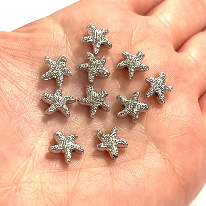 Rhodium Plated Starfish Spacer Charms 10 pcs in a pack Peppy Beads Earrings