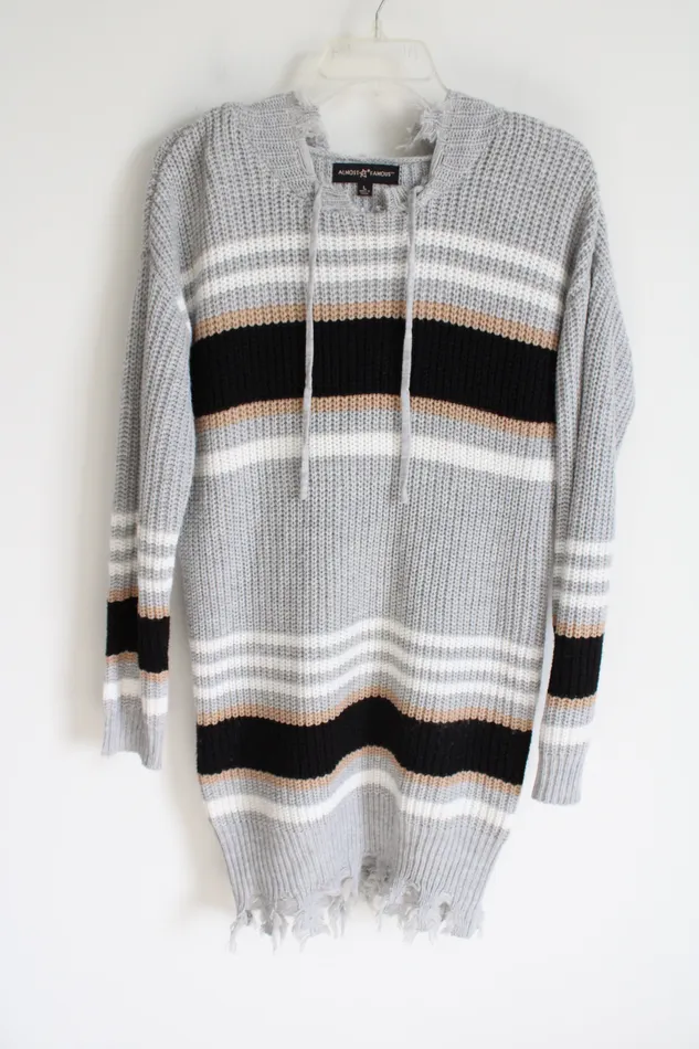 Rings Almost Famous Gray Black Striped Knit Sweater Dress L Almost Famous