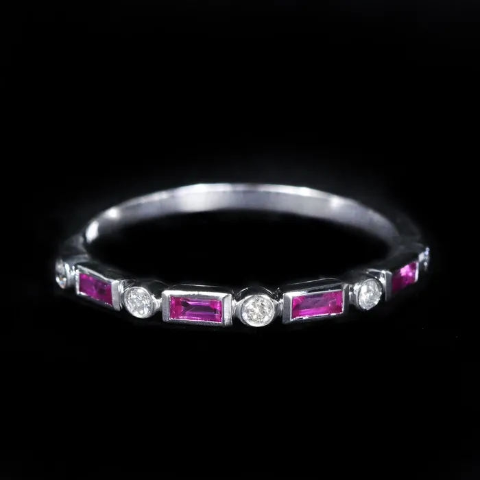 Rings Diamond South 14K White Gold 024 CTW Pink Sapphire and Diamond Band