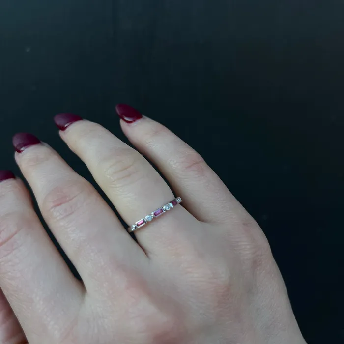 Rings Diamond South 14K White Gold 024 CTW Pink Sapphire and Diamond Band