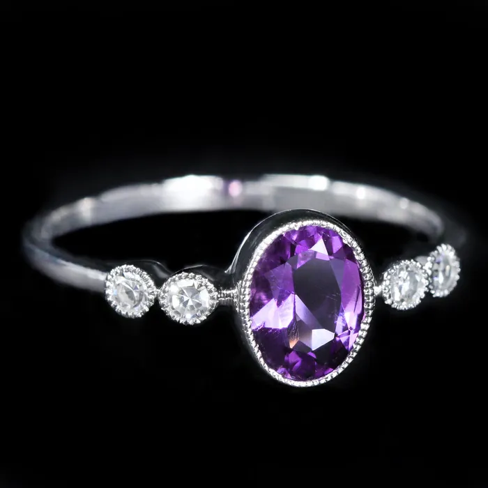 Rings Diamond South 14K White Gold 090 Carat Amethyst and Diamond Ring