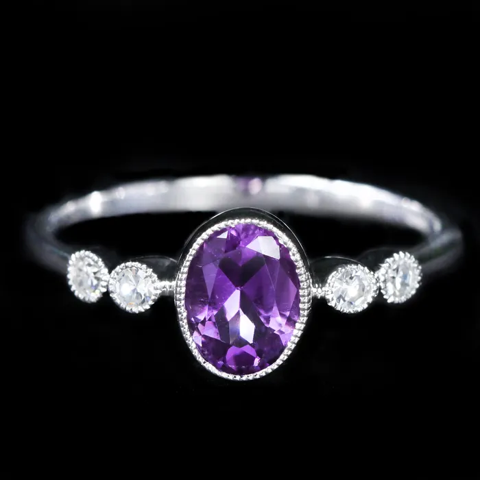 Rings Diamond South 14K White Gold 090 Carat Amethyst and Diamond Ring