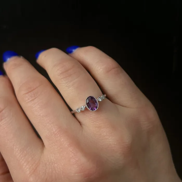 Rings Diamond South 14K White Gold 090 Carat Amethyst and Diamond Ring