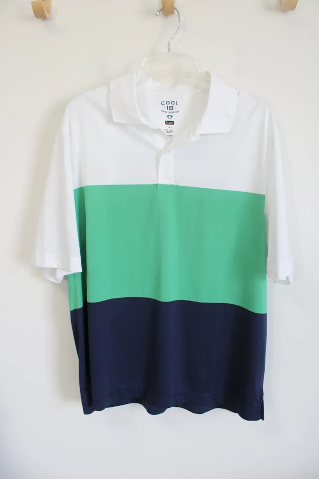 Rings Haggar Haggar Cool18 Pro Series Blue Green Color Blocked Polo Shirt L