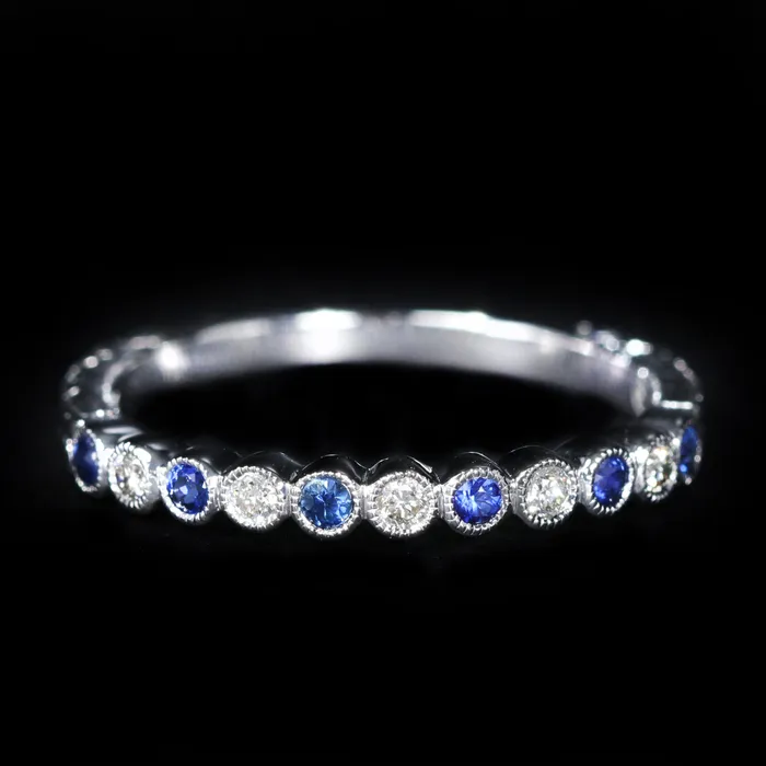 Rings JC Blackburn 14k White Gold Blue Sapphire and Diamond Band