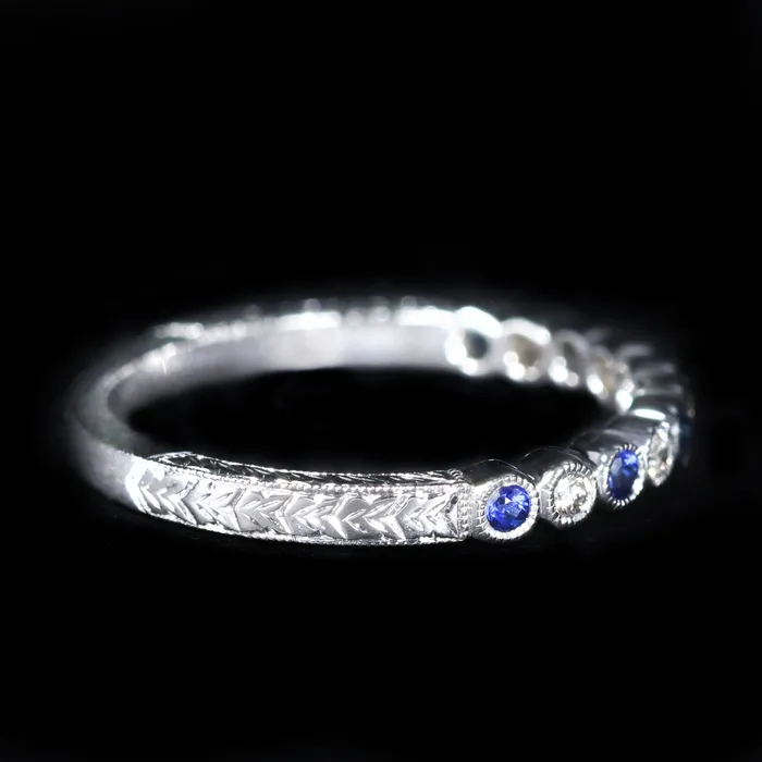 Rings JC Blackburn 14k White Gold Blue Sapphire and Diamond Band