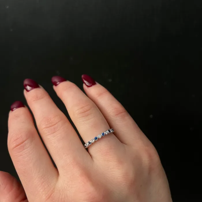 Rings JC Blackburn 14k White Gold Blue Sapphire and Diamond Band