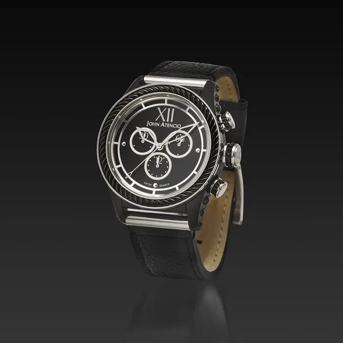 Rings John Atencio Pantheon IV Chronograph Watch with Austrian Black Leather Band