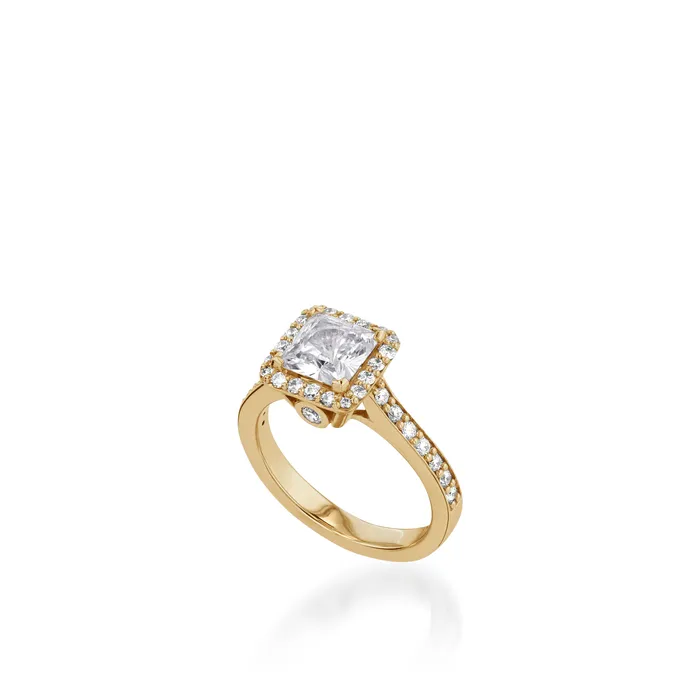 Rings John Atencio Satin Princess Cut Yellow Gold Engagement Ring