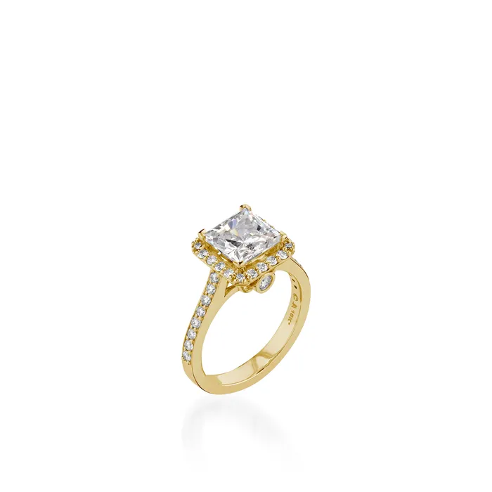 Rings John Atencio Satin Princess Cut Yellow Gold Engagement Ring