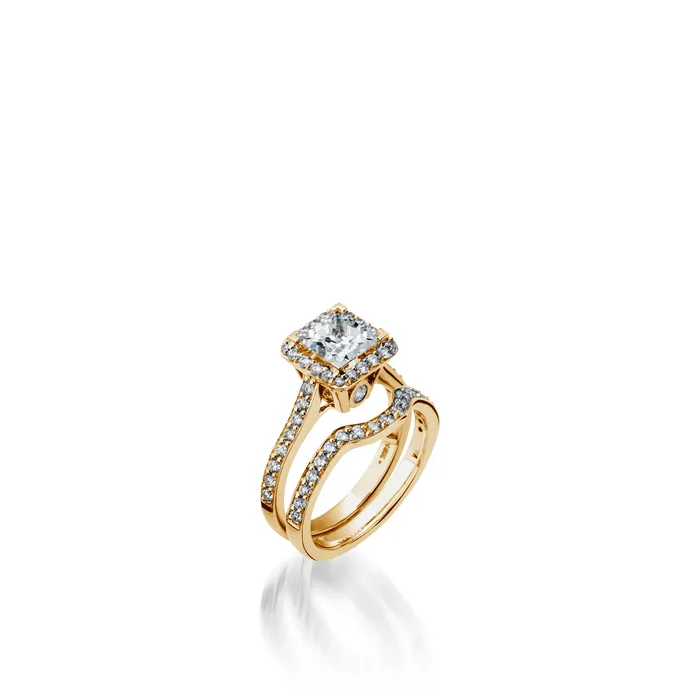 Rings John Atencio Satin Princess Cut Yellow Gold Engagement Ring