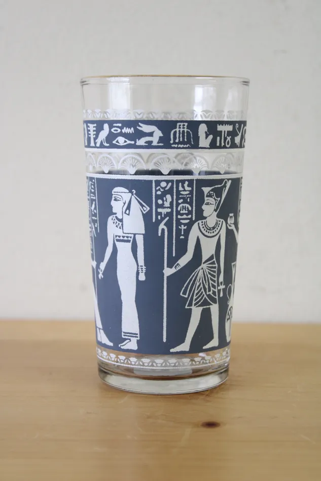 Rings Jubilee Thrift Hazel Atlas Egyptian Revival Cocktail White Wedgewood Blue Tumbler Glass