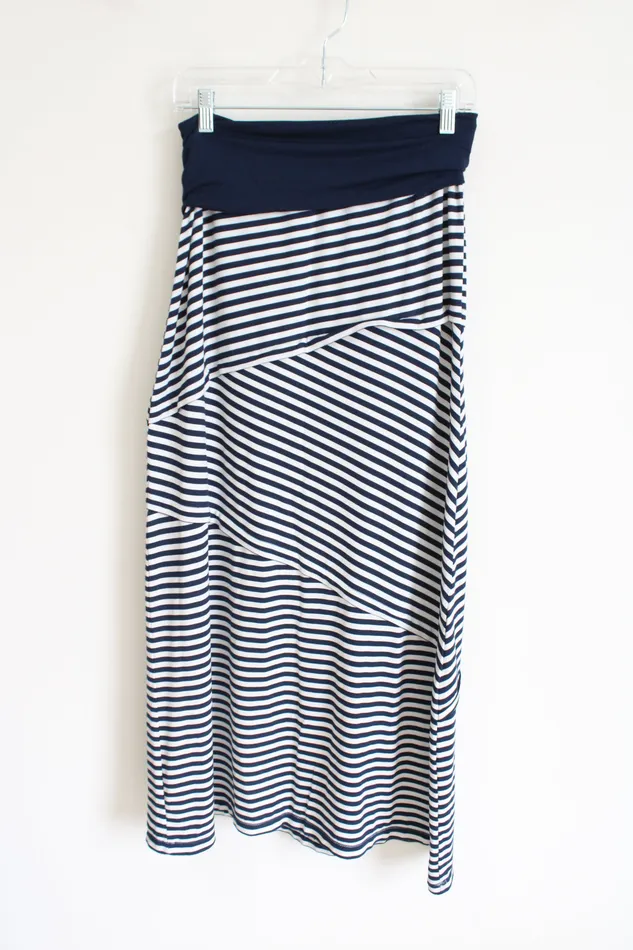 Rings Max Studio Blue Striped Maxi Skirt S Max Studio