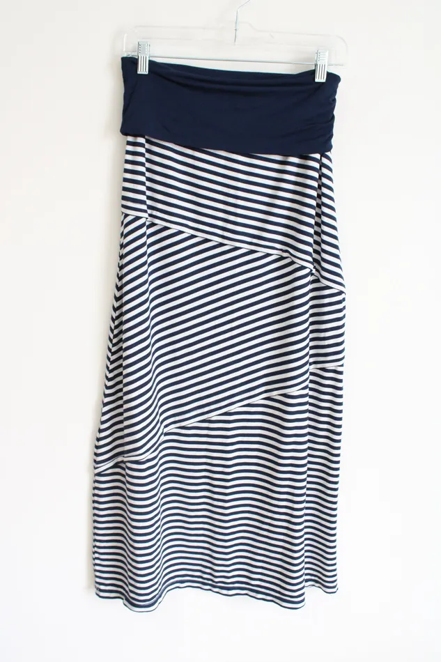 Rings Max Studio Blue Striped Maxi Skirt S Max Studio