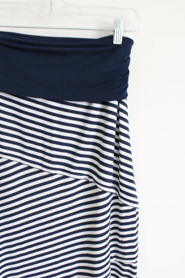 Rings Max Studio Blue Striped Maxi Skirt S Max Studio
