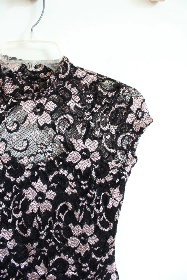 Rings No Boundaries Black Pink Floral Lace Sheath Dress S No Boundaries