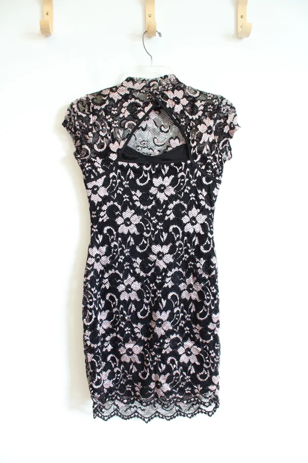 Rings No Boundaries Black Pink Floral Lace Sheath Dress S No Boundaries