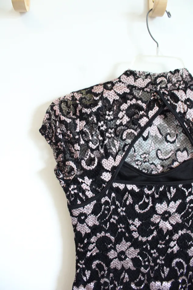 Rings No Boundaries Black Pink Floral Lace Sheath Dress S No Boundaries
