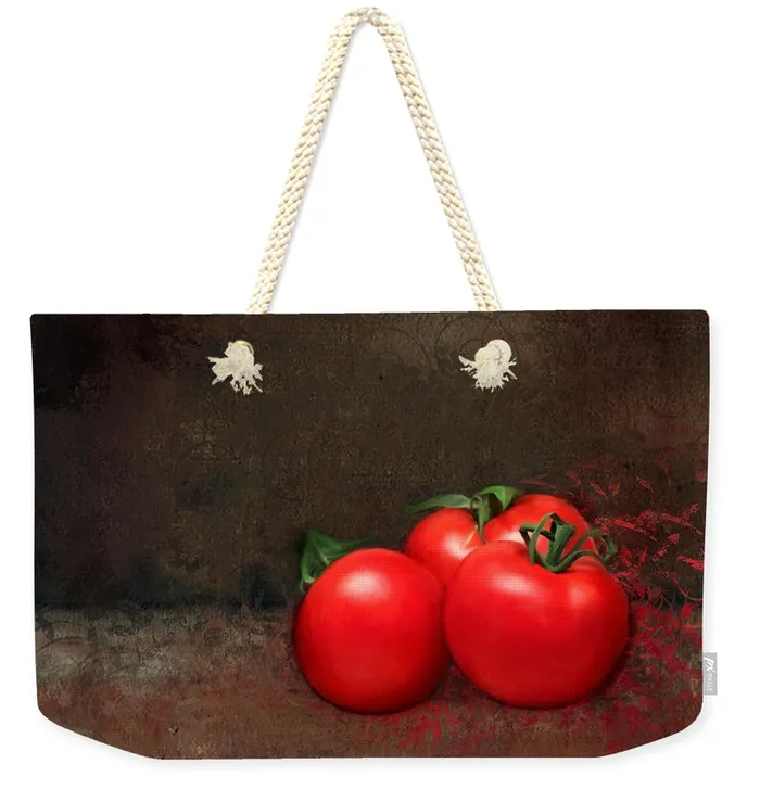 Rings Portraits by NC Weekender Tote Bag Customizable Carryall Tote Market Tote Tomato Trio Design Rings Portraits by NC Weekender Tote Bag Customizable Carryall Tote Market Tote Tomato Trio Design